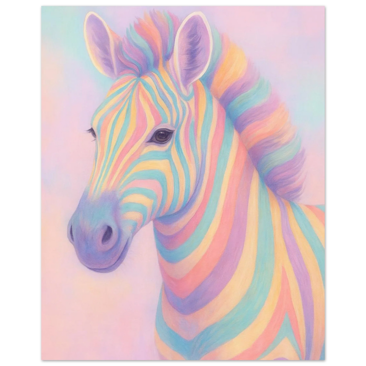 Pastell Zebra Djur Konsttryck – Färgstark och Drömsk Väggkonst i Olika Storlekar