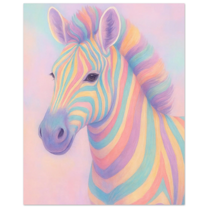 Pastell Zebra Djur Konsttryck – Färgstark och Drömsk Väggkonst i Olika Storlekar