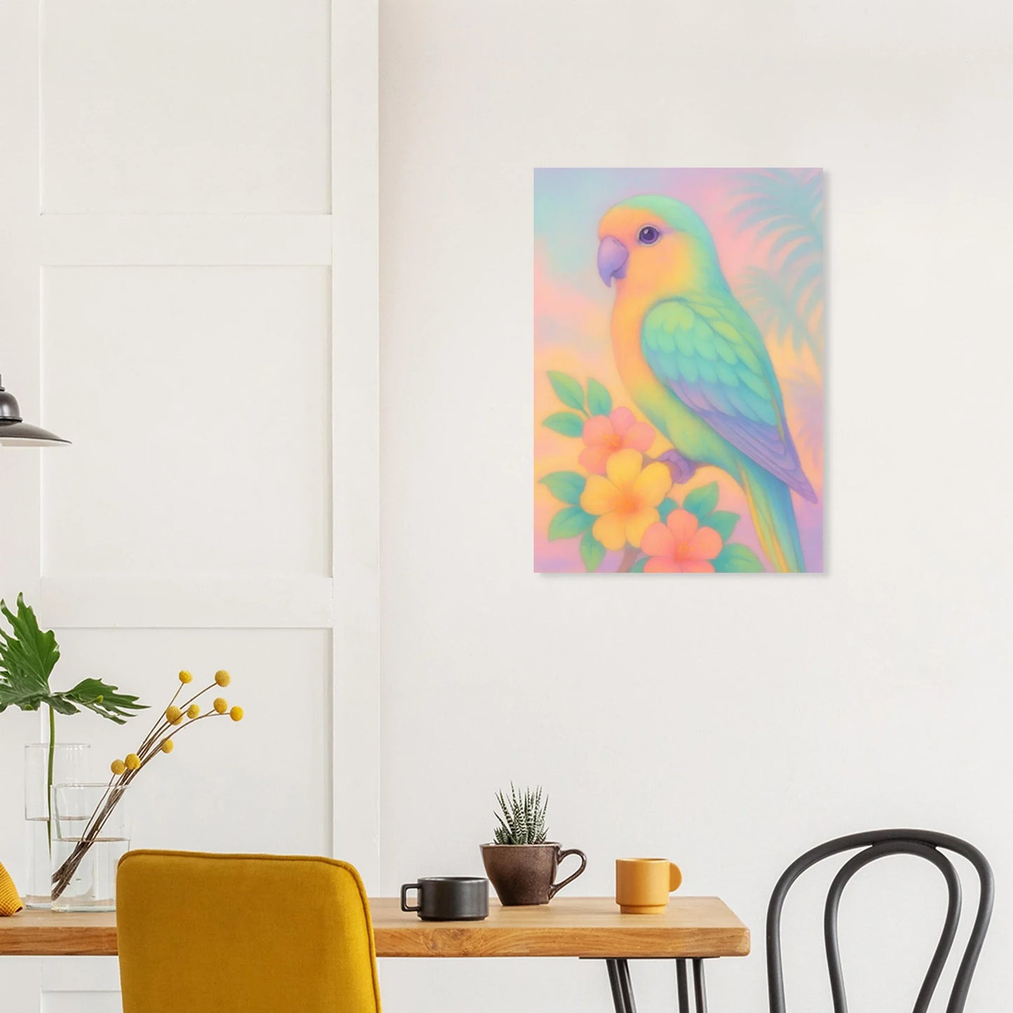 Pastel Paradise Parrot Wall Art – "Djur" – Dreamy Tropical Print for Home Décor