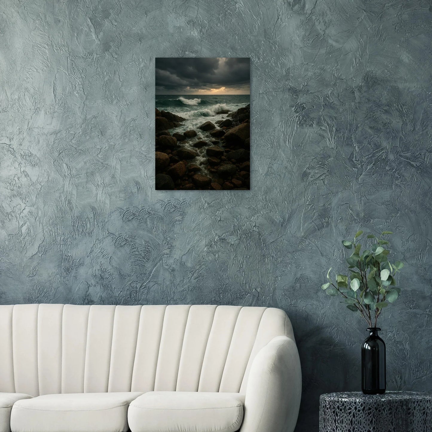 Dramatic Coastal Storm Waves Canvas Print – Ocean Art with Dark Skies & Vibrant Seas, Available in 29 Sizes