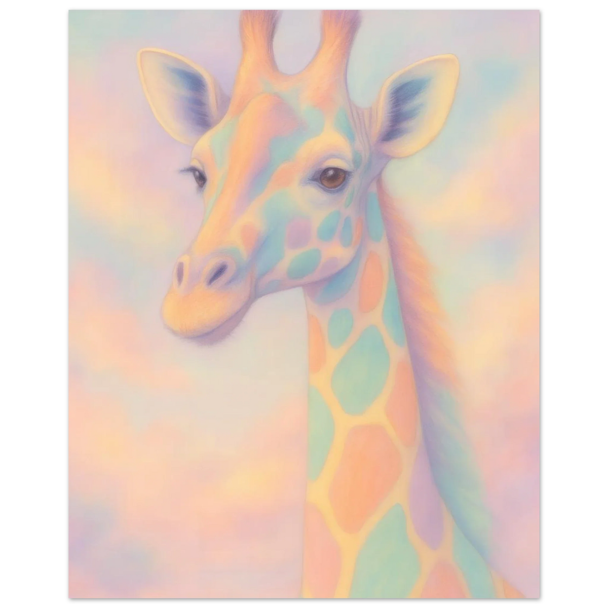 Pastellfärgad Giraff Konstaffisch – Drömsk Djurtavla i Mjuka Ton-i-Ton Nyanser
