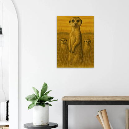 Vintage Safari Meerkat Family Art Print - Warm Ochre Tones Poster
