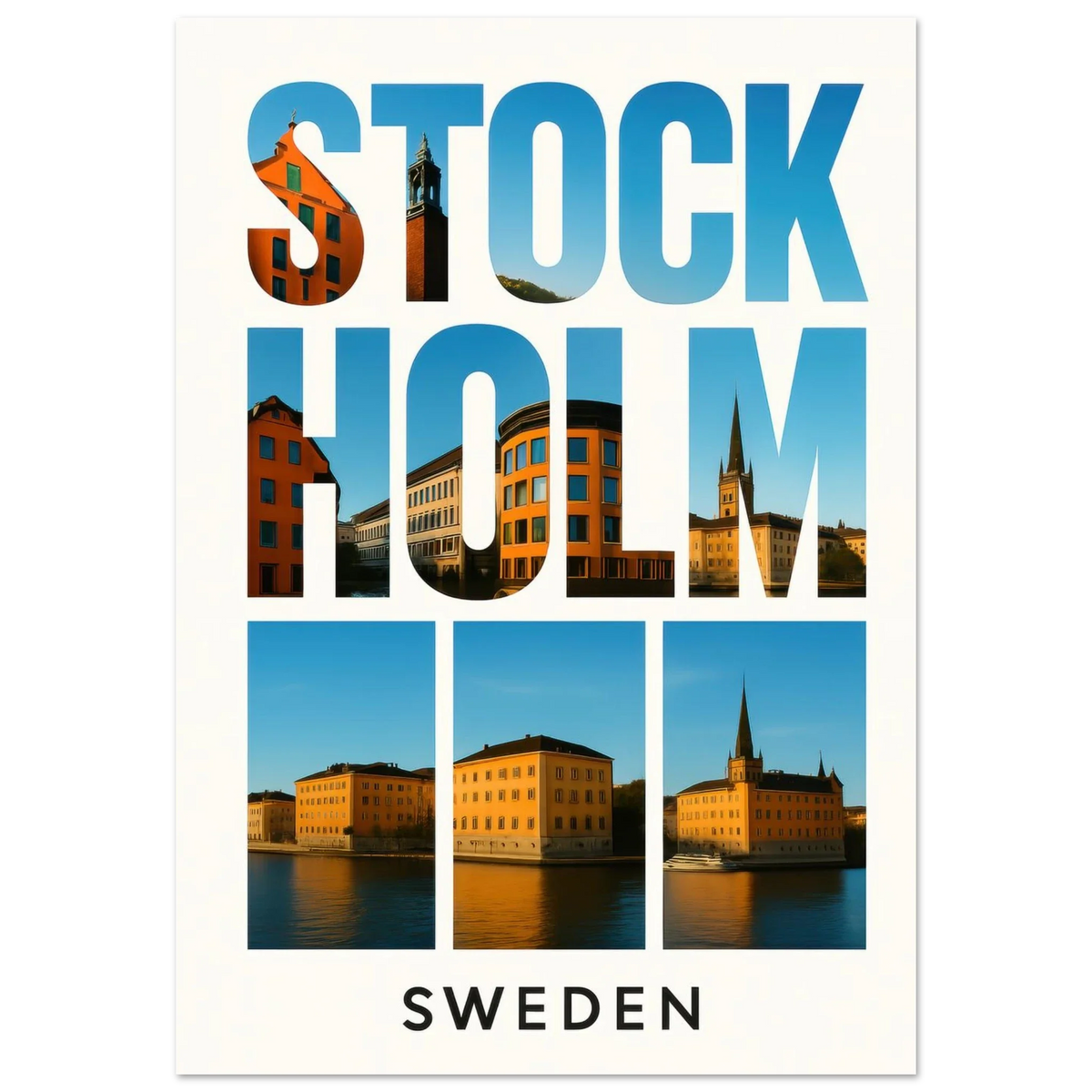 Stockholm Sweden Cityscape Poster – Vibrant Nordic Architectural Art Print