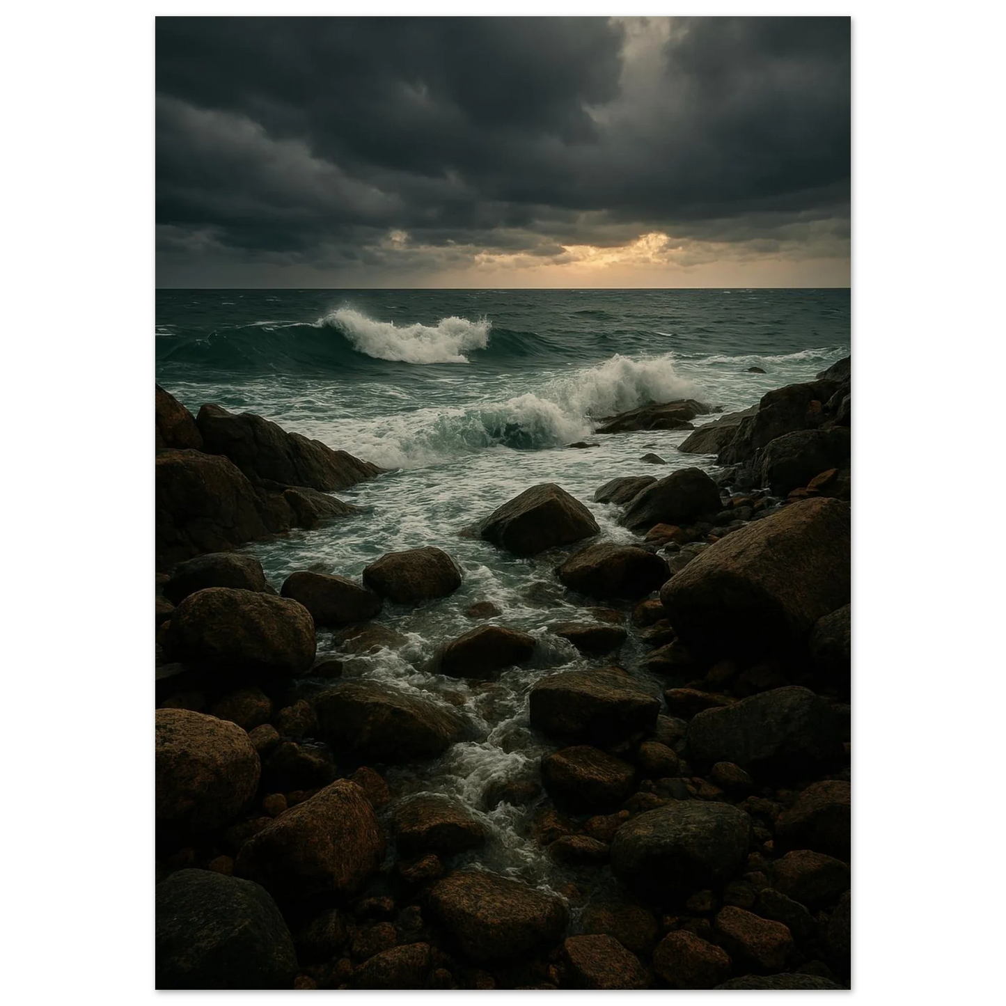 Dramatic Coastal Storm Waves Canvas Print – Ocean Art with Dark Skies & Vibrant Seas, Available in 29 Sizes