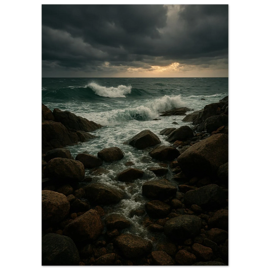 Dramatic Coastal Storm Waves Canvas Print – Ocean Art with Dark Skies & Vibrant Seas, Available in 29 Sizes