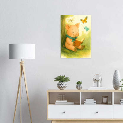 Little Reader Pig: Enchanting Watercolor Art Print for Cozy Spaces