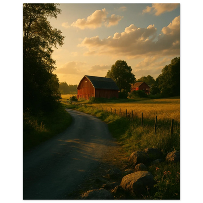 Golden Hour Farm Road Poster - Serene Rural Landscape Print for Your Home