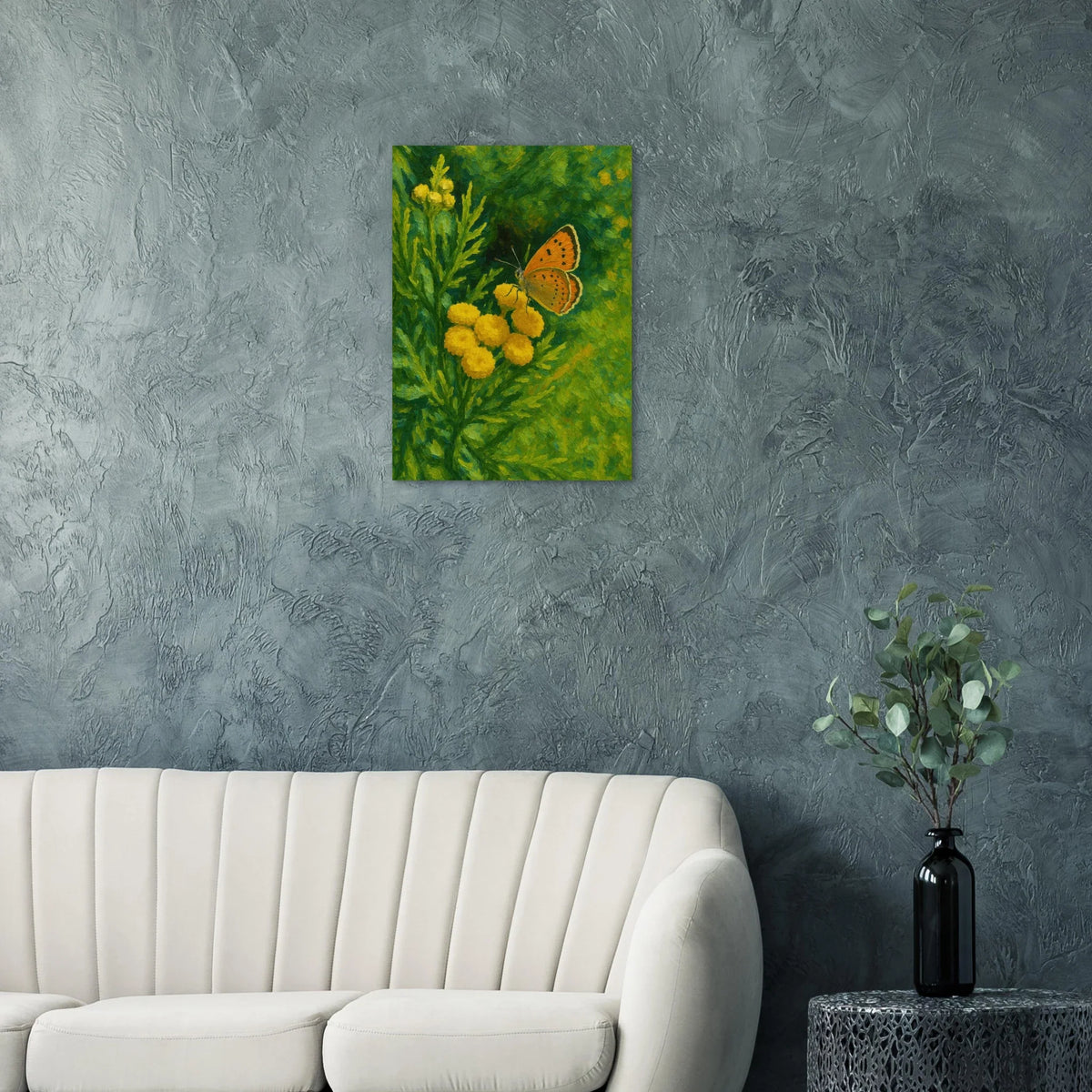 Vibrant Impressionist Butterfly & Yellow Flowers Art Print – Choose Your Perfect Size