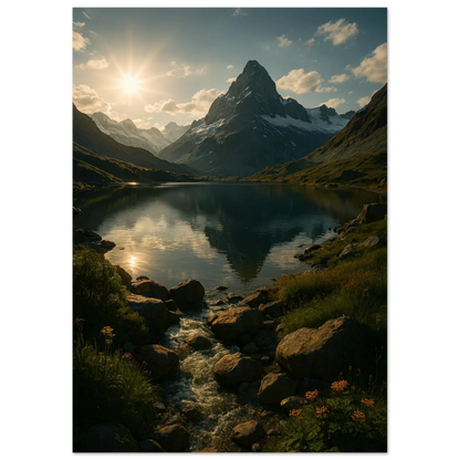 Alps Sunset Majesty: Serene Mountain Lake & Golden Light Poster in Various Sizes