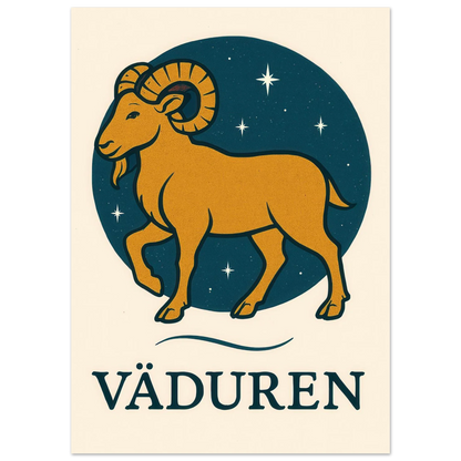 Väduren Stjärntecken Konsttryck – Guldbock i Retrodesign – Zodiac Väggkonst i Olika Storlekar