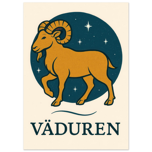 Väduren Stjärntecken Konsttryck – Guldbock i Retrodesign – Zodiac Väggkonst i Olika Storlekar