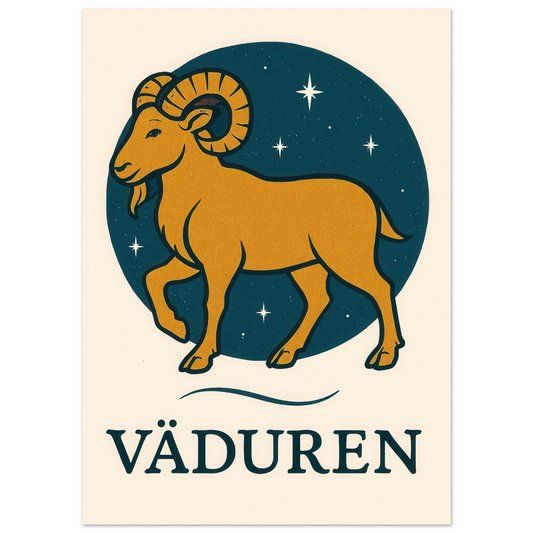 Väduren Stjärntecken Konsttryck – Guldbock i Retrodesign – Zodiac Väggkonst i Olika Storlekar