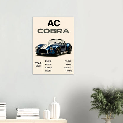 AC Cobra Luxury Car Art Print – Blue & White Vintage Sports Car Poster