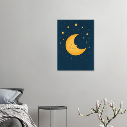 Smiling Crescent Moon & Stars Art Print – Whimsical Nursery & Kids Room Decor