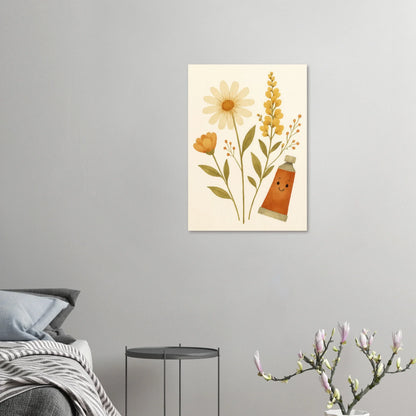 Vibrant Floral & Happy Paint Tube Art Print – Whimsical Barn Style Botanical Wall Art in Multiple Sizes