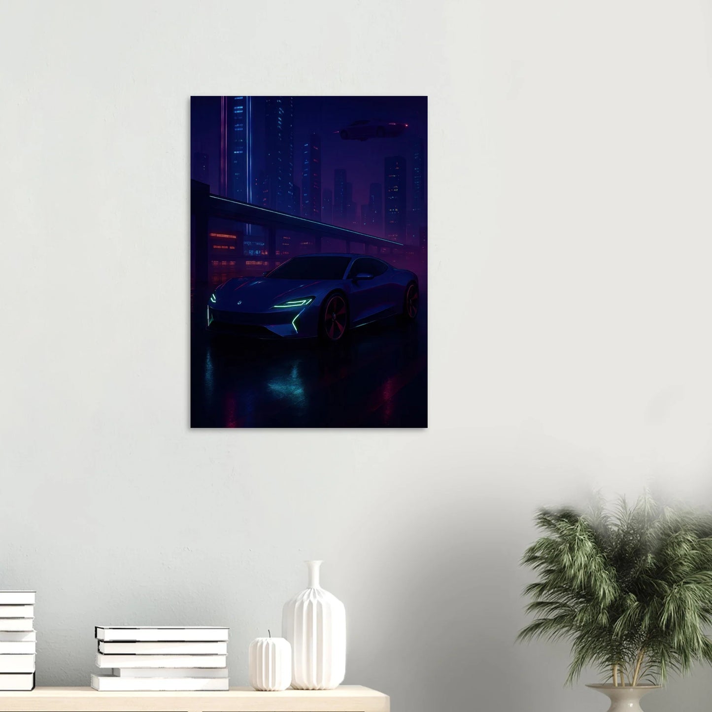 Framtidens Färd: Neo-Noir Stadsvy med Bil Art Print – Välj Din Perfekta Storlek