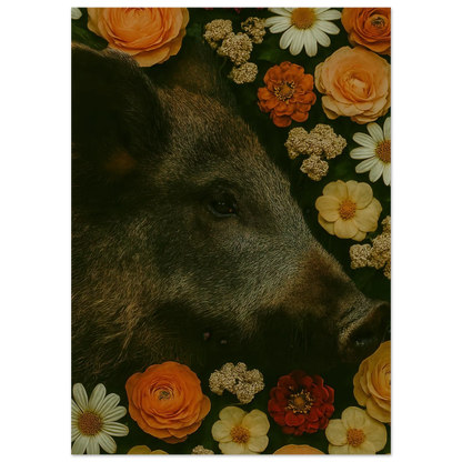 Vildsvin i Blomsteräng Konsttryck – En Djurisk Symfoni av Färger