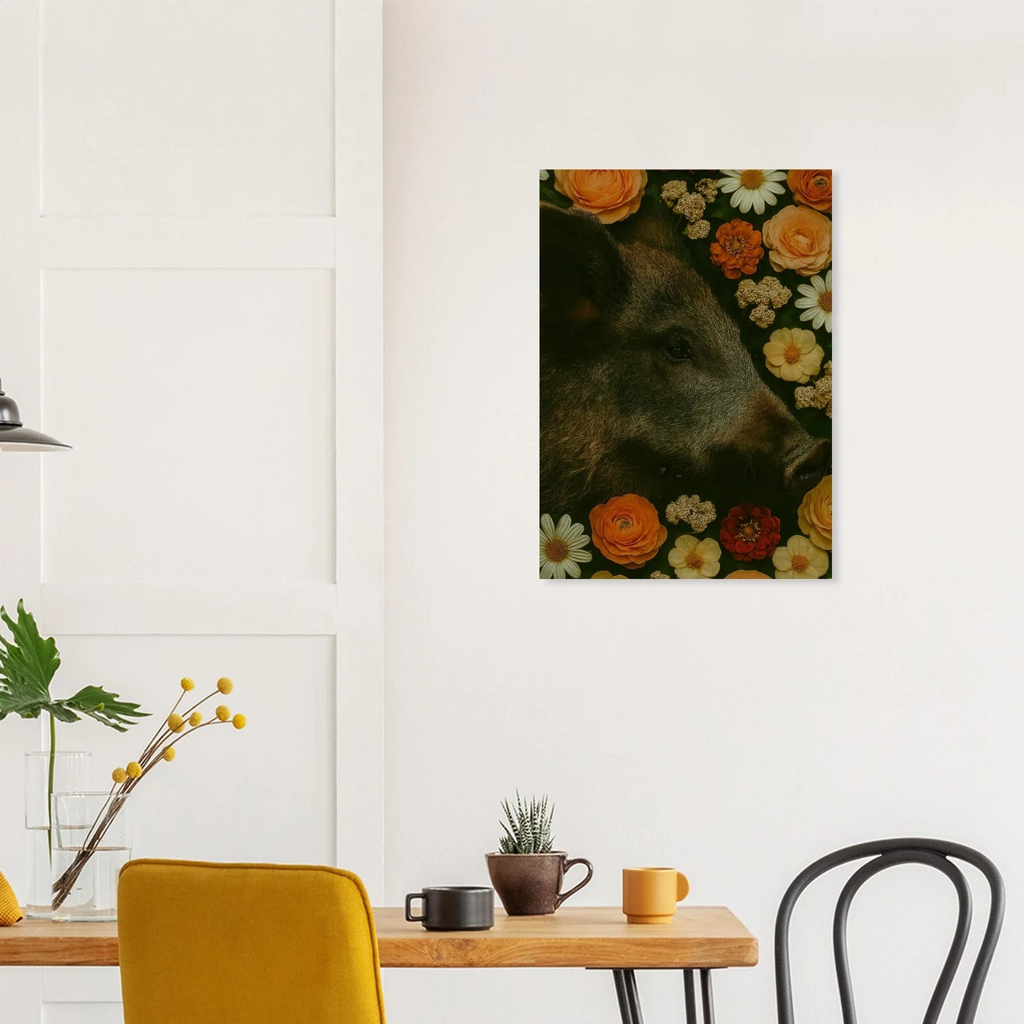 Vildsvin i Blomsteräng Konsttryck – En Djurisk Symfoni av Färger