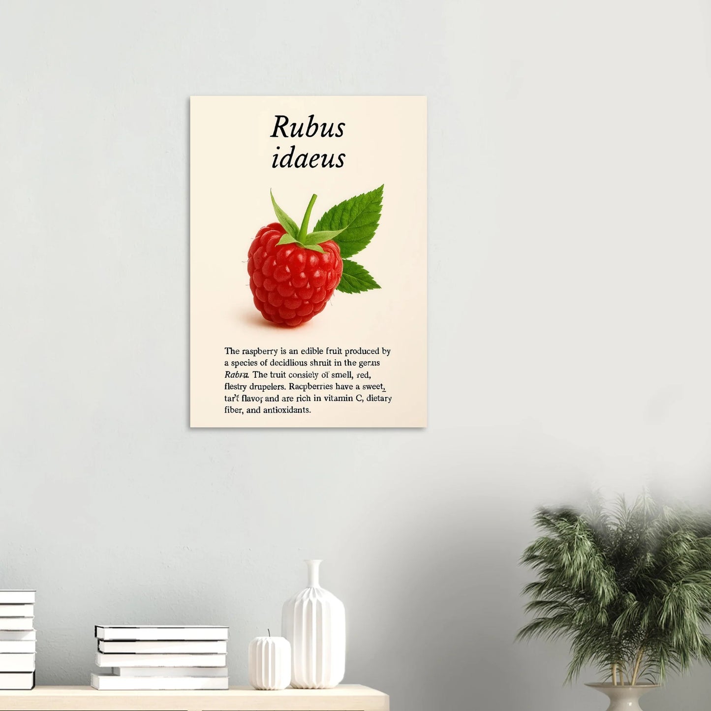 Frukter: Vibrant Rubus Idaeus Raspberry Botanical Art Print – Rich Red Hues for Your Home or Kitchen
