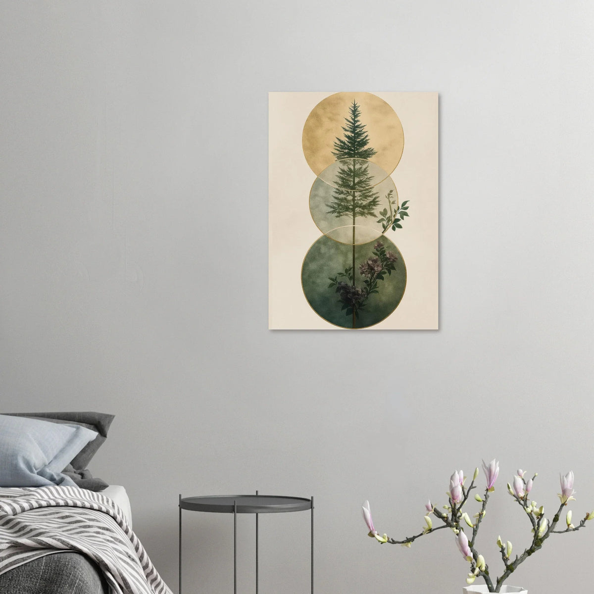 Zen Forest Harmony Abstract Art Poster – Nature-Inspired Green & Gold Modern Wall Decor in Multiple Sizes