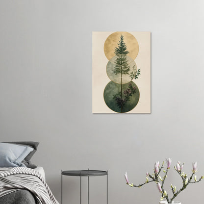 Zen Forest Harmony Abstract Art Poster – Nature-Inspired Green & Gold Modern Wall Decor in Multiple Sizes