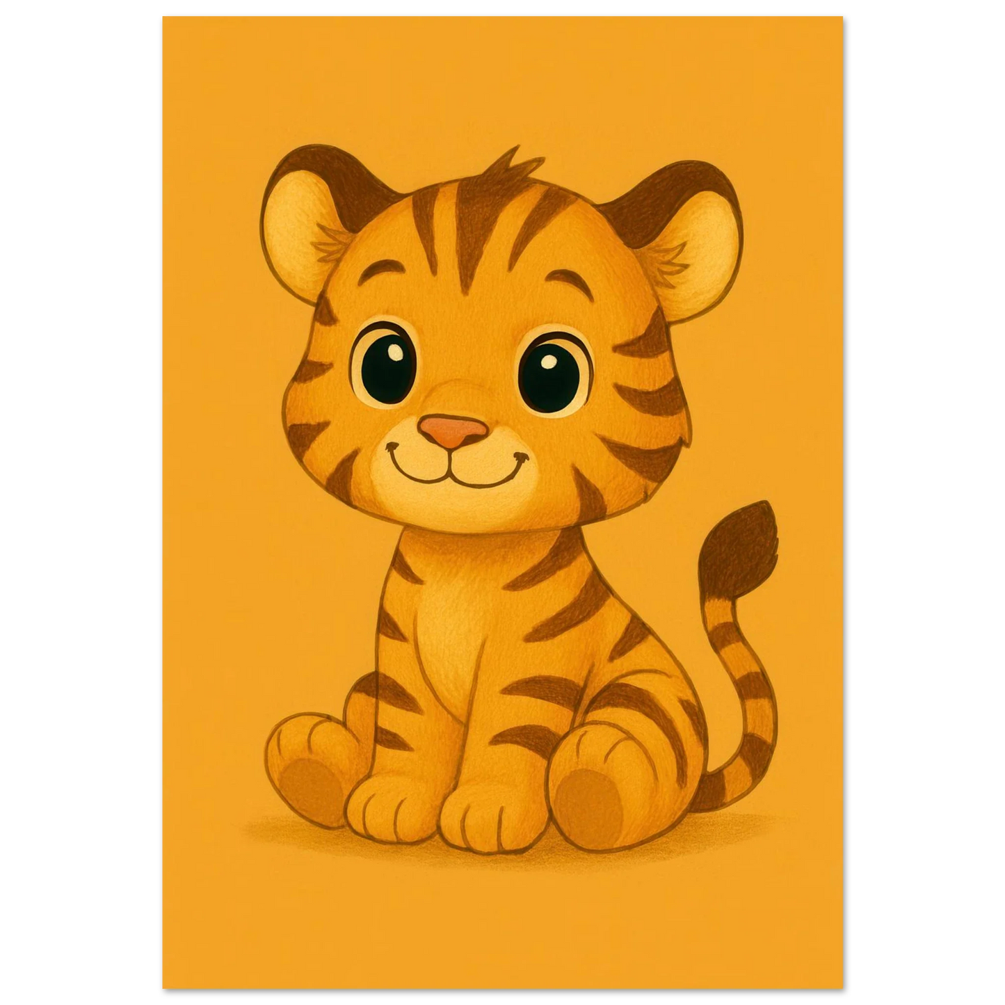 Söt Liten Tiger Valp Konsttryck | Charmig Barnrums Väggdekoration | Premium Halvblank Poster