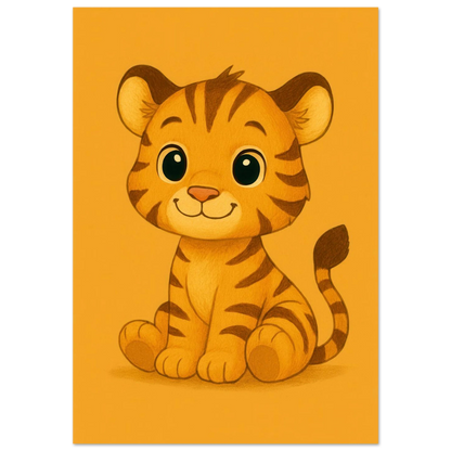 Söt Liten Tiger Valp Konsttryck | Charmig Barnrums Väggdekoration | Premium Halvblank Poster