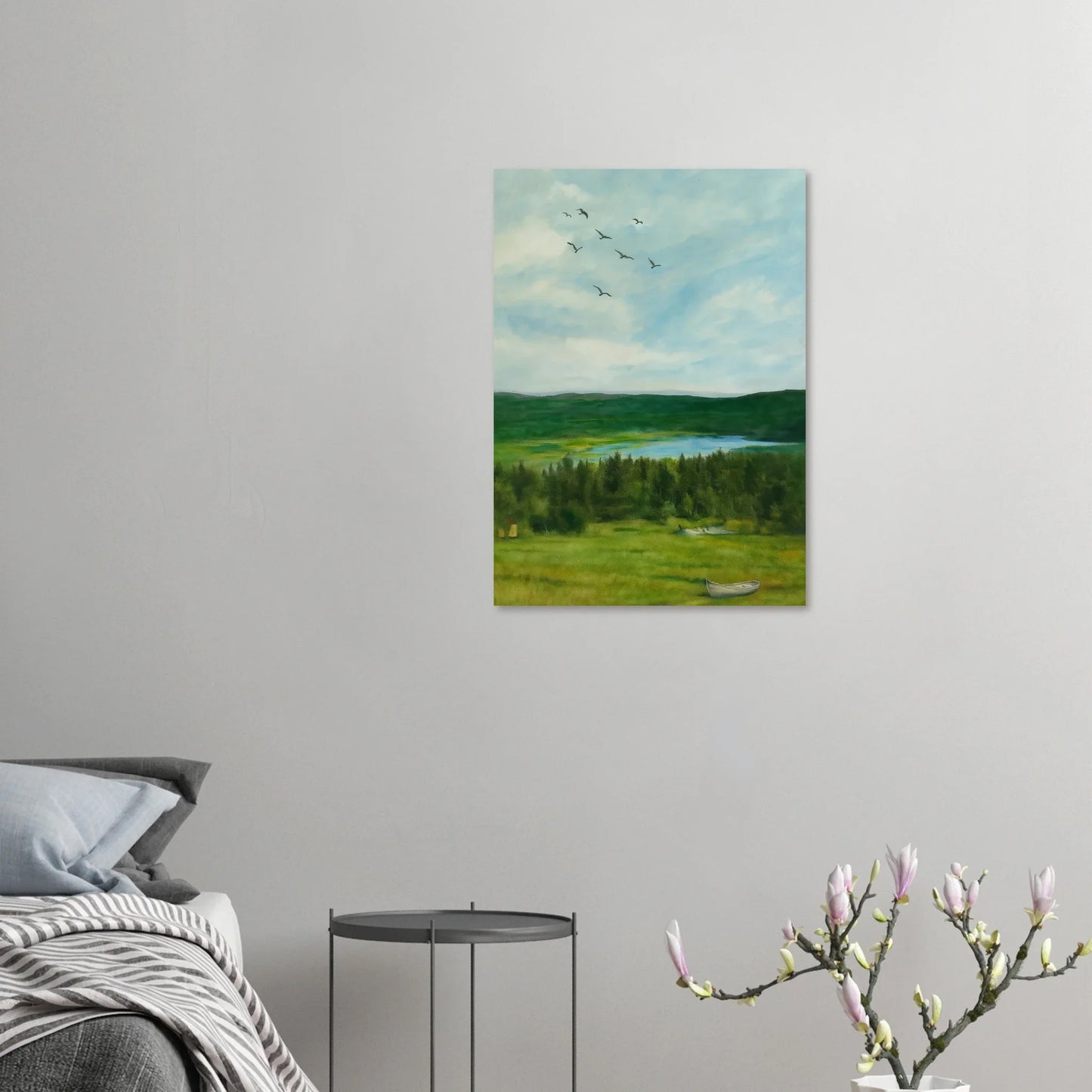 Nordic Serenity: Lake, Forest & Birds Premium Art Print – Choose Your Perfect Size