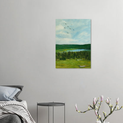 Nordic Serenity: Lake, Forest & Birds Premium Art Print – Choose Your Perfect Size