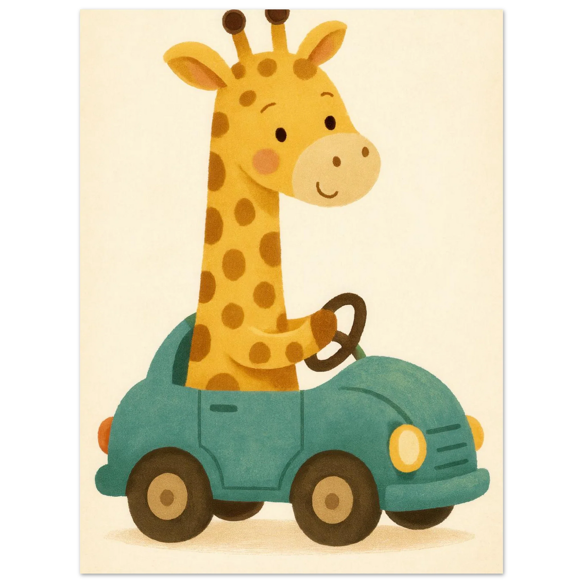 Söt Giraff i Bil – Lekfull Barnrumstavla