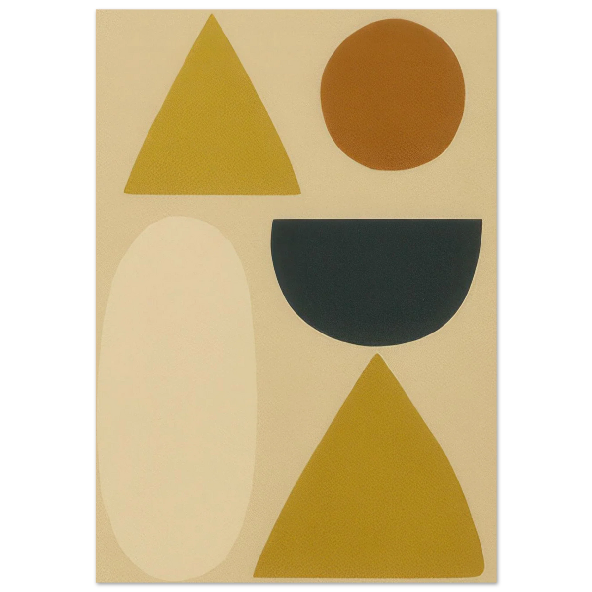 Abstrakt Minimalistisk Geometrisk Konsttryck – Gul, Svart & Rostfärgade Former på Halvblankt Premiumpapper