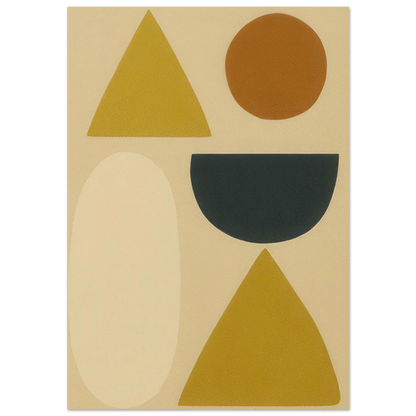 Abstrakt Minimalistisk Geometrisk Konsttryck – Gul, Svart & Rostfärgade Former på Halvblankt Premiumpapper