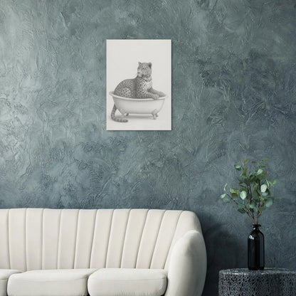Sophisticated Leopard in Bathtub Art Print – Elegant Monochromatic Wall Decor in Various Sizes