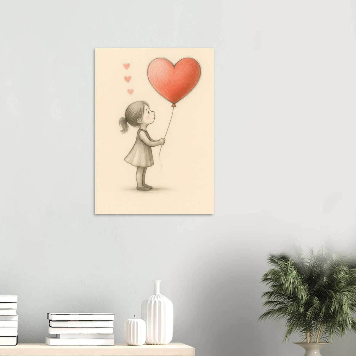 Heartfelt Wishes: Charming Little Girl with Balloon Art Print