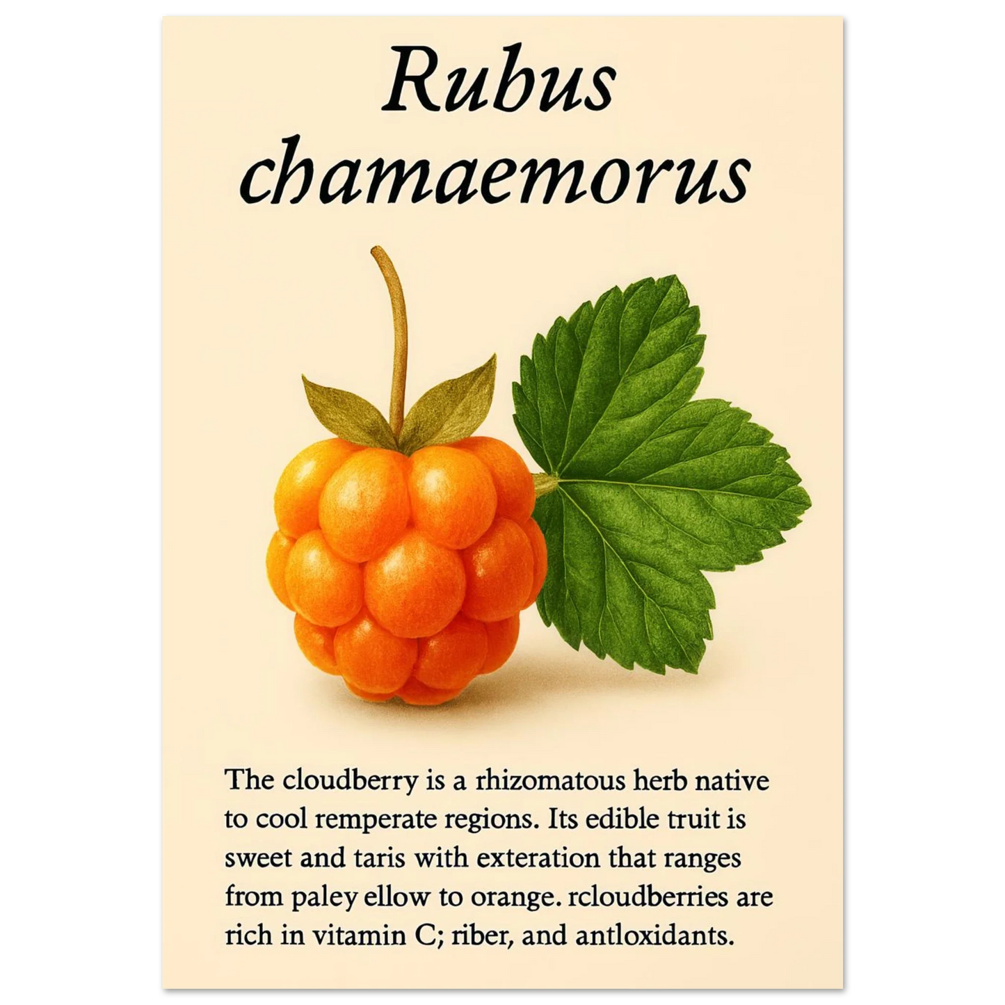 Rubus Chamaemorus Cloudberry Botanical Print - Vibrant Orange Fruit Wall Art Poster in Multiple Sizes