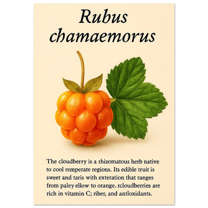 Rubus Chamaemorus Cloudberry Botanical Print - Vibrant Orange Fruit Wall Art Poster in Multiple Sizes