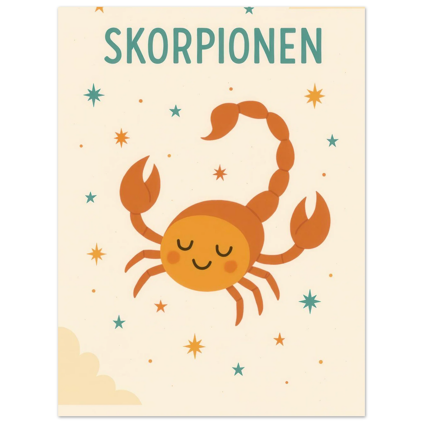 Söt Skorpion Barnrumsaffisch - Personlig Zodiac Konsttryck i Flera Storlekar