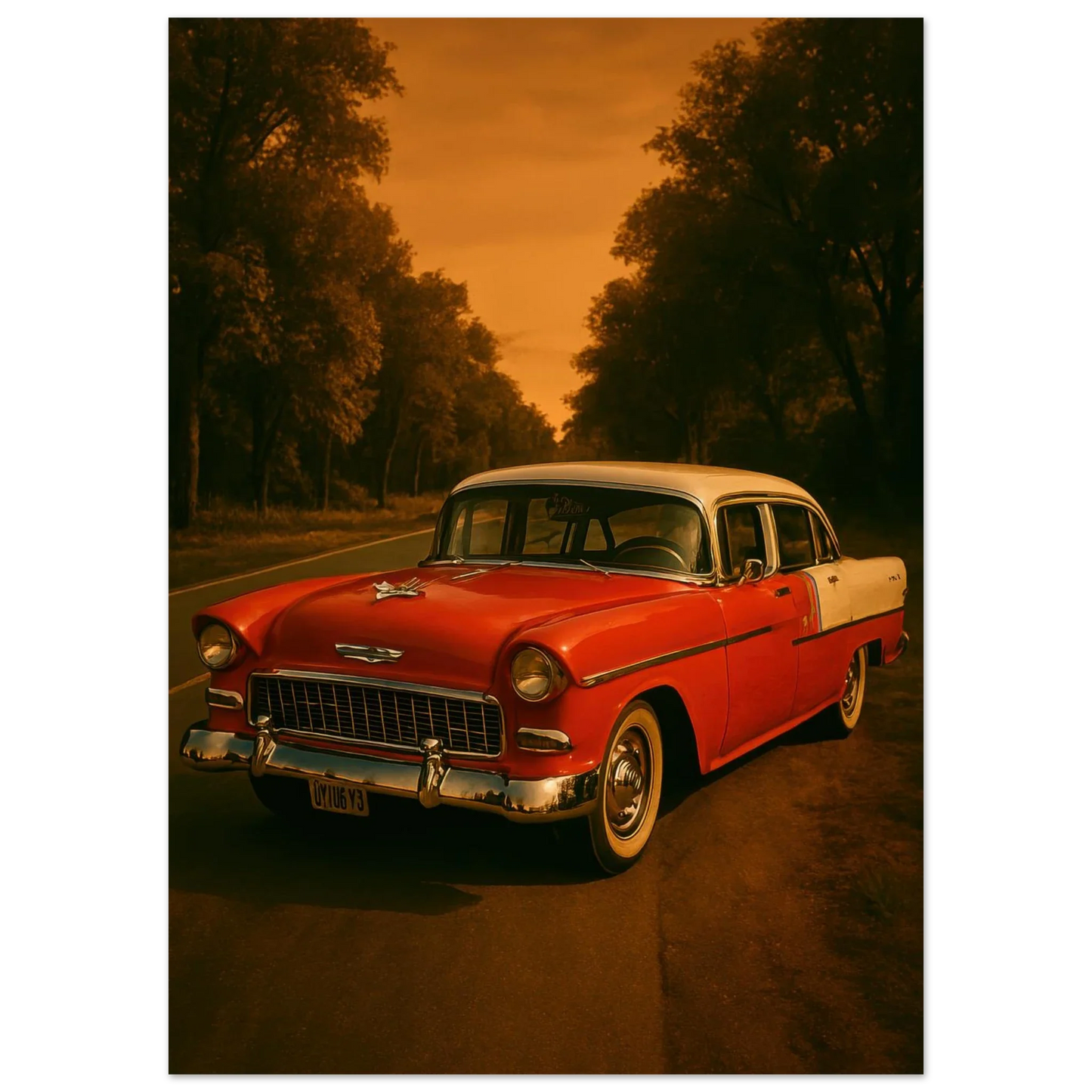 Classic American Muscle Car Poster - Vibrant Red Vintage Auto Art Print in Various Sizes