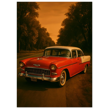 Classic American Muscle Car Poster - Vibrant Red Vintage Auto Art Print in Various Sizes
