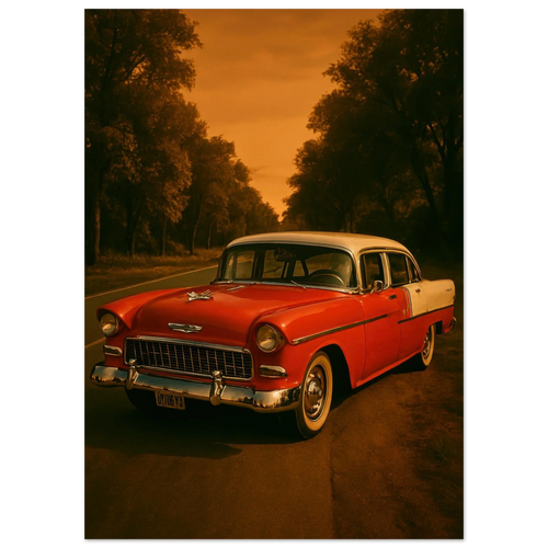 Classic American Muscle Car Poster - Vibrant Red Vintage Auto Art Print in Various Sizes