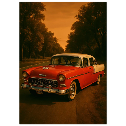 Classic American Muscle Car Poster - Vibrant Red Vintage Auto Art Print in Various Sizes