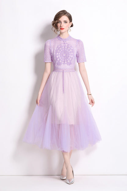 Delicate Mesh High Waisted Midi Dress-4