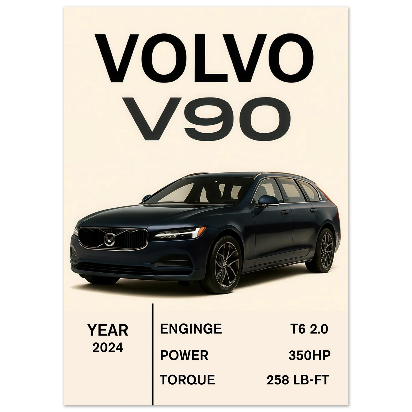 Volvo V90 2024 Art Print: Elegant Swedish Design for Your Space