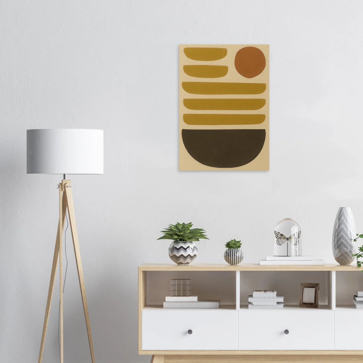 Minimalistisk Solnedgång Abstrakt Konsttryck – Jordnära Toner, Premium Halvblank Poster i Flera Storlekar