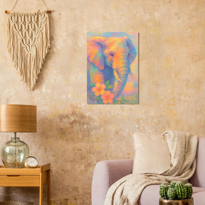 Pastell Safari Elefant Poster – Mjuk Konst i Regnbågens Färger, Välj Din Storlek