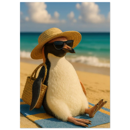 Djur: "Beach Bum Penguin" – Avkopplande Konsttryck för En Touch av Sommarglädje