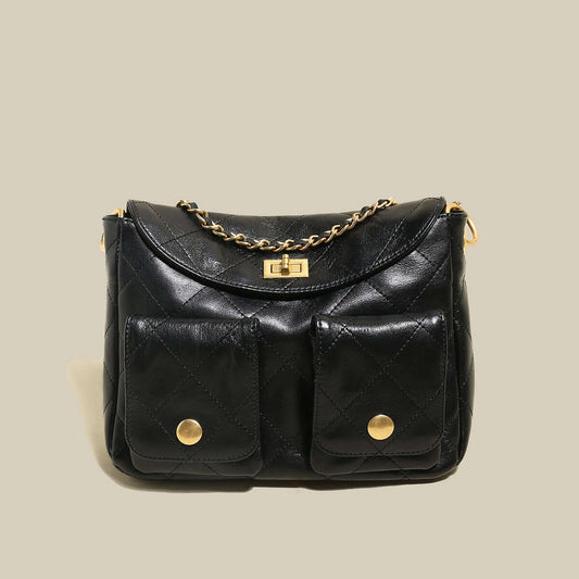 Double Top Handle Leather Bag with Detachable Shoulder Straps-0