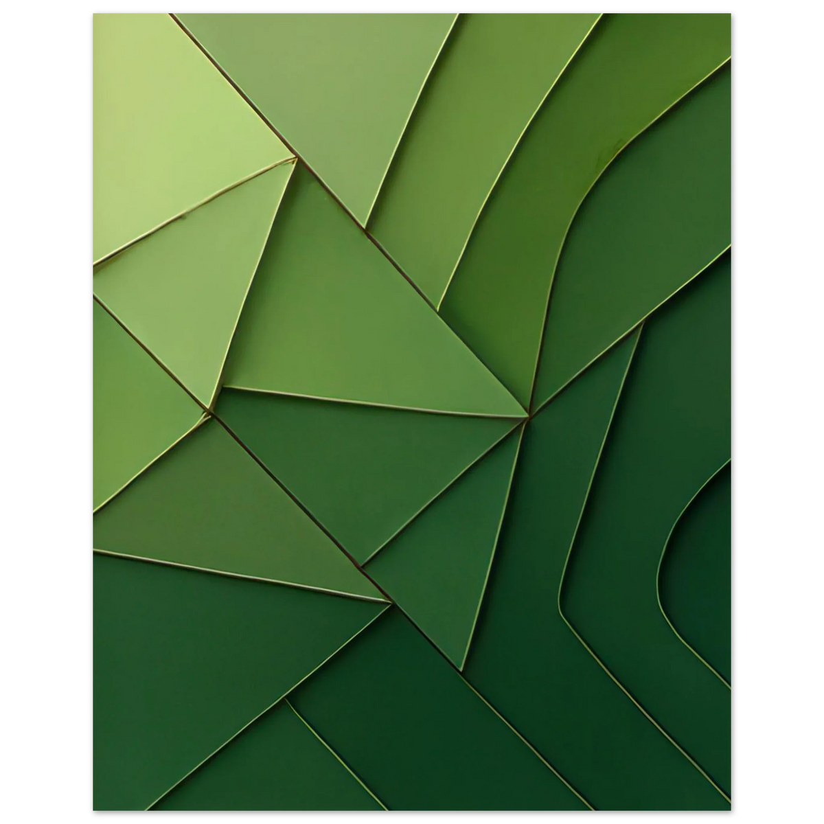 Abstrakt Minimalistisk Grön Geometri Konsttryck – Väggkonst i Nyanser av Skog och Limegrön