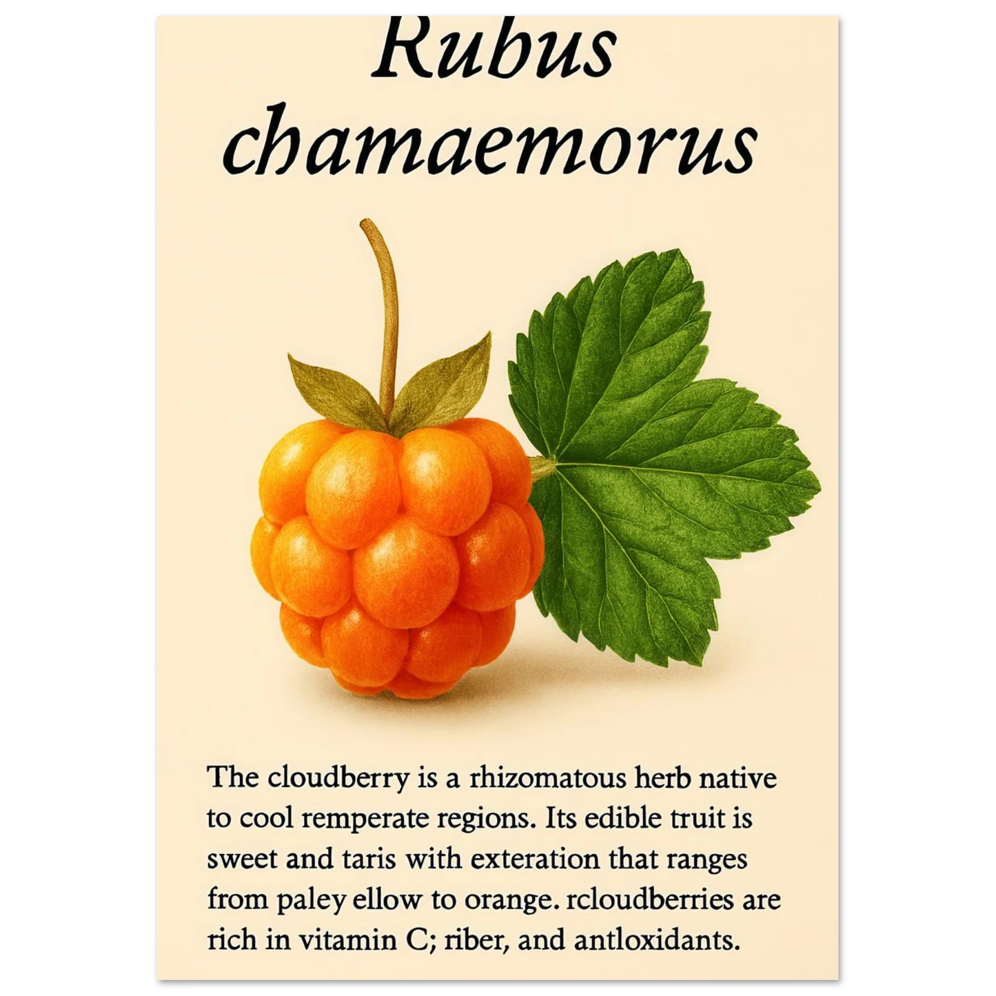 Rubus Chamaemorus Cloudberry Botanical Print - Vibrant Orange Fruit Wall Art Poster in Multiple Sizes