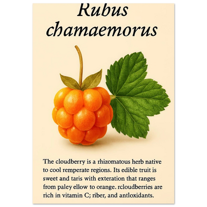 Rubus Chamaemorus Cloudberry Botanical Print - Vibrant Orange Fruit Wall Art Poster in Multiple Sizes